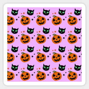 Halloween Orange pumpkin and black cat with green eyes pattern Sticker